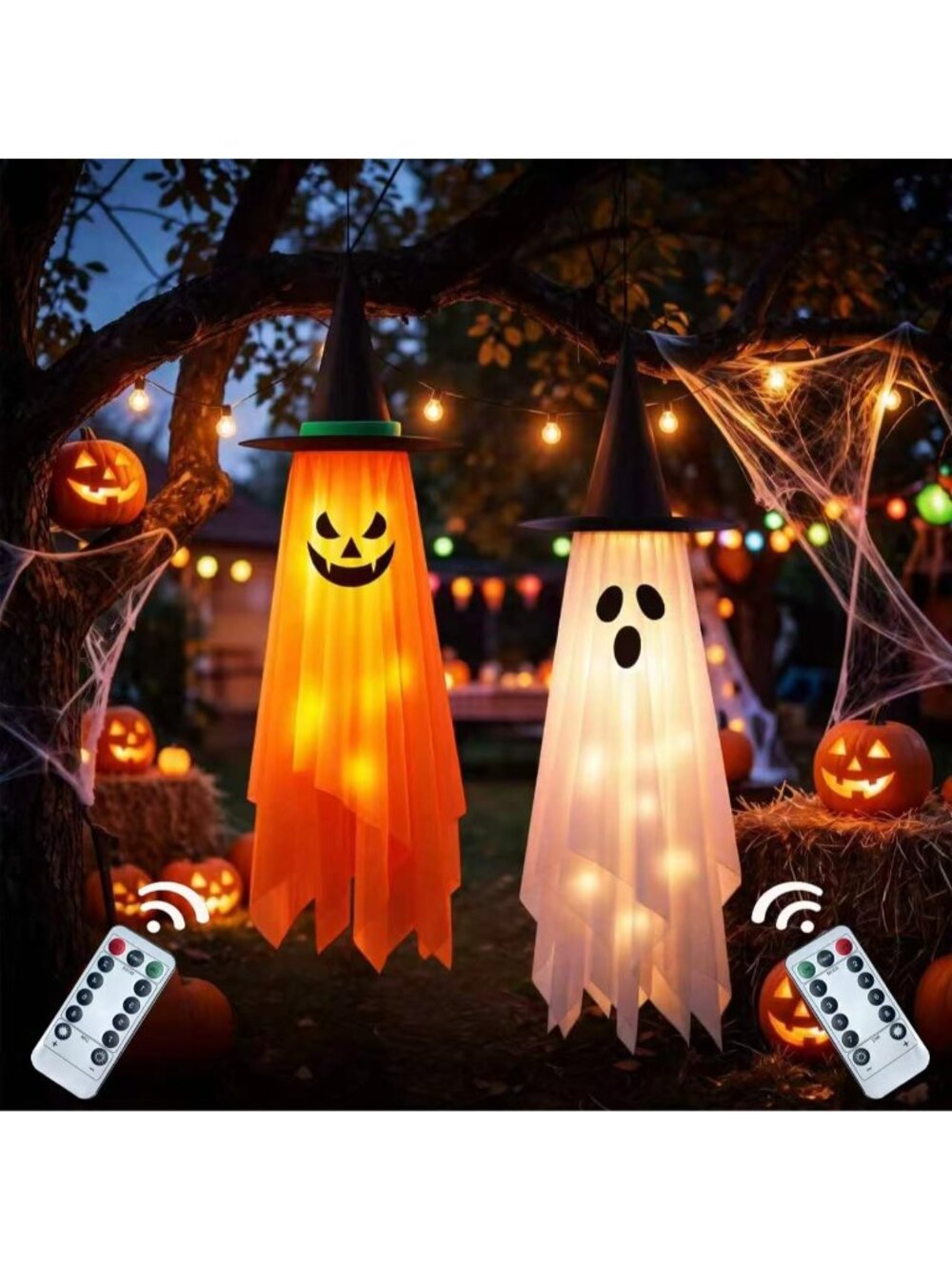 🎃 2Pcs Orange White Outdoor- 4ft Pre-Installed Lighted Decor Halloween Hanging